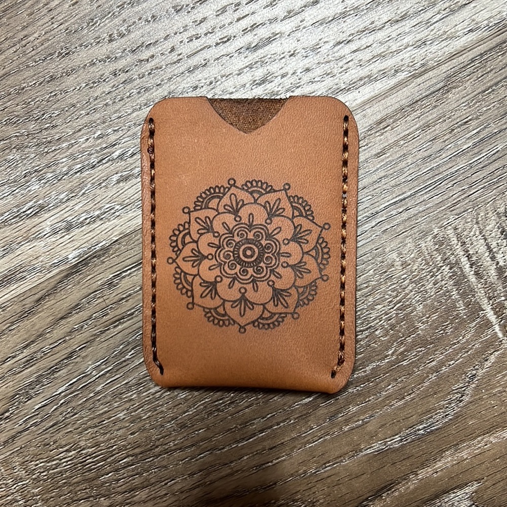 Hand Made Hand Crafted Brown Leather Card Holder with Mandala Design
